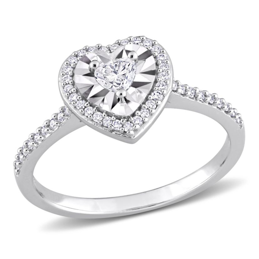 1/3 ct. t.w. Heart & Round Shape Diamond Halo Engagement Ring in 14K White Gold