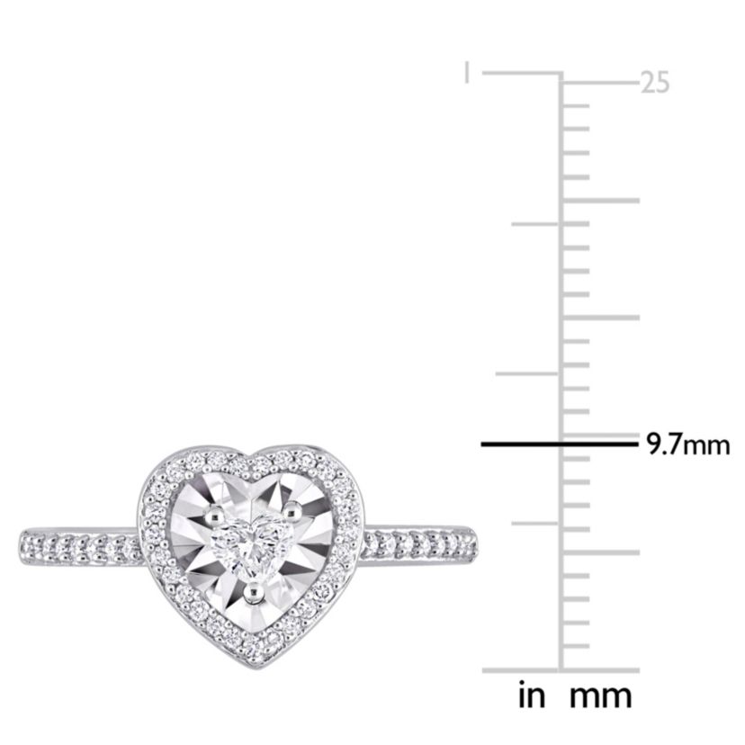 1/3 ct. t.w. Heart & Round Shape Diamond Halo Engagement Ring in 14K White Gold