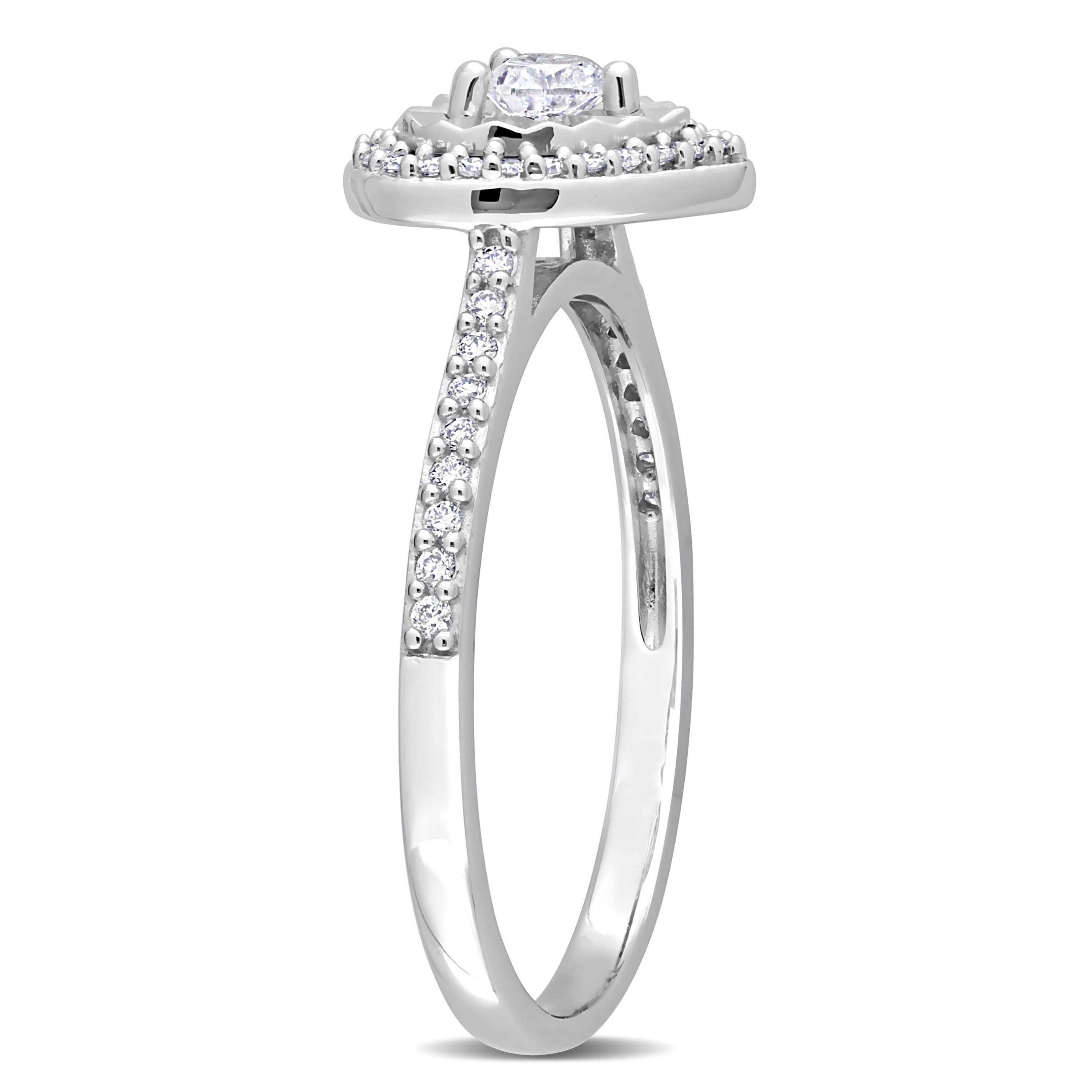 1/3 ct. t.w. Heart & Round Shape Diamond Halo Engagement Ring in 14K White Gold