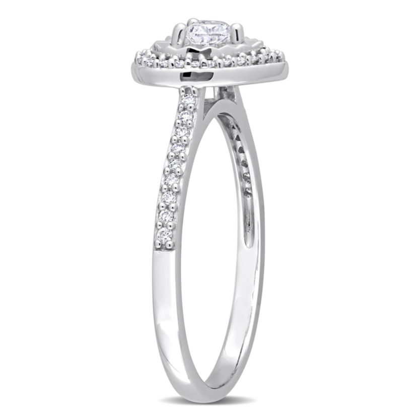 1/3 ct. t.w. Heart & Round Shape Diamond Halo Engagement Ring in 14K White Gold