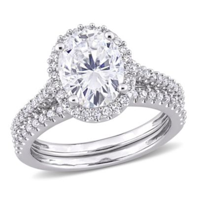 Belk & Co Lab Created 2 CT DEW Oval-Cut Moissanite and 1/3 CT TW Diamond Bridal Set in 14k White Gold
