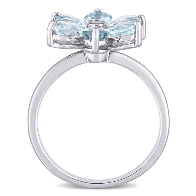 Aquamarine and Diamond Accent Floral Ring in 14k White Gold