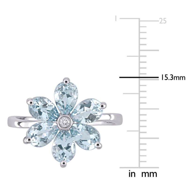 Aquamarine and Diamond Accent Floral Ring in 14k White Gold