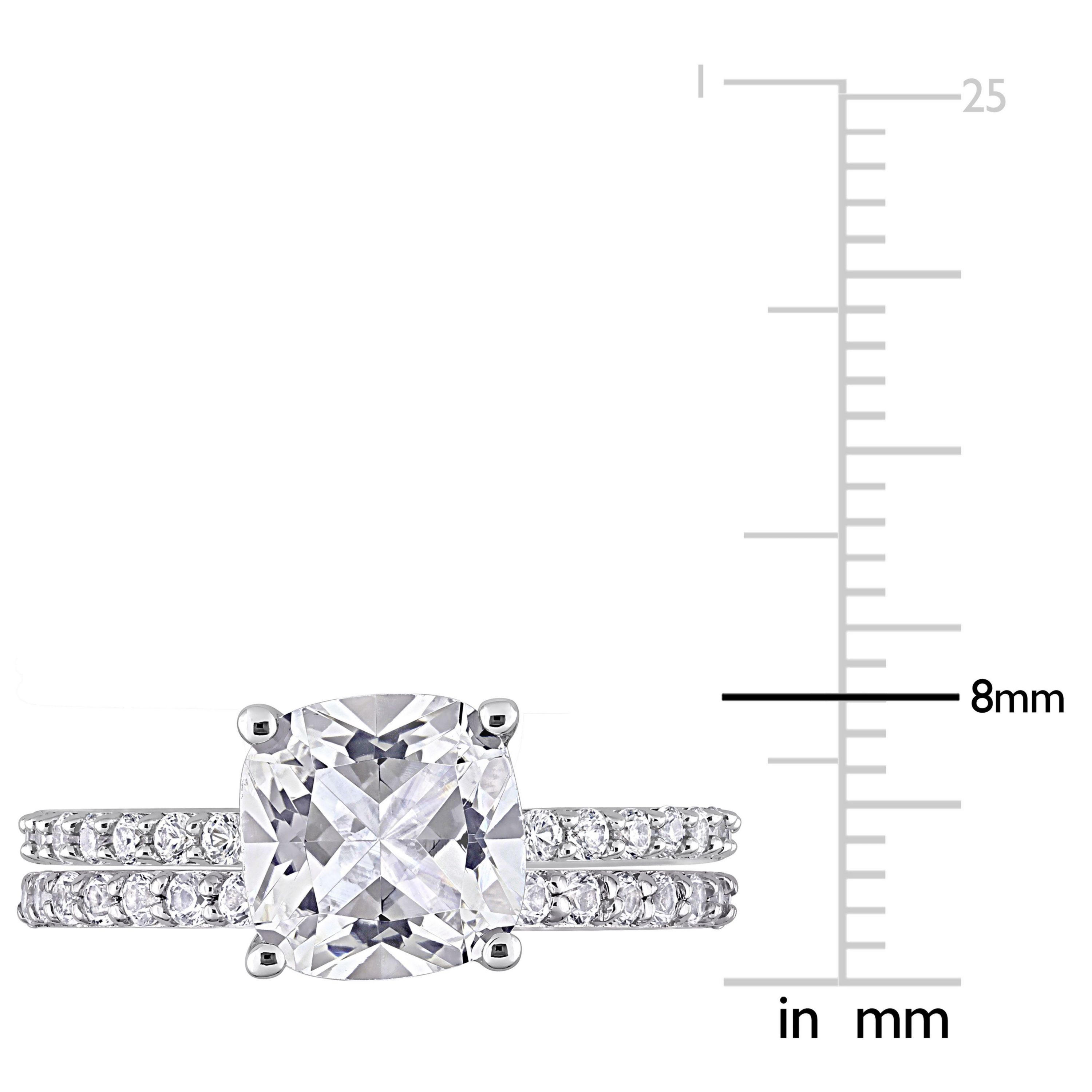 Lab Created Cushion Cut Created White Sapphire Engagement Ring and Matching Eternity Ring 2pc Set in 10K White Gold