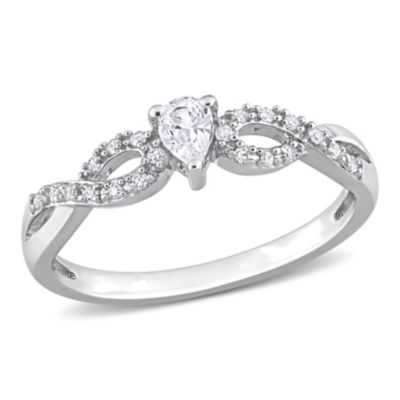 Belk & Co Lab Created Heart Shape White Sapphire and 1/10 CT TW Diamond Infinity Engagement Ring in Sterling Silver, 7