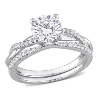 Lab Created Moissanite Crossover Engagement Ring Sterling Silver