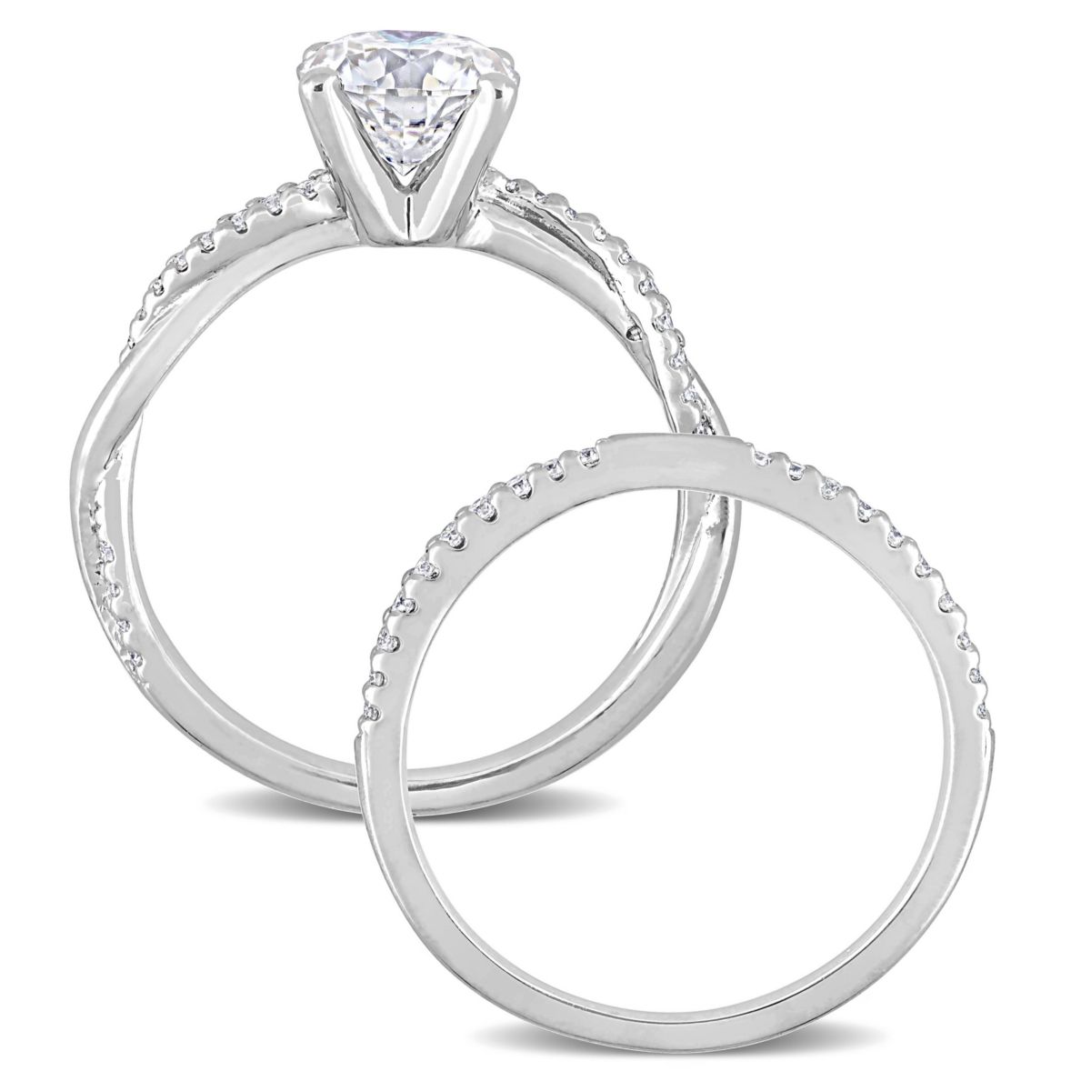 Lab Created Created Moissanite Crossover Engagement Ring in Sterling Silver