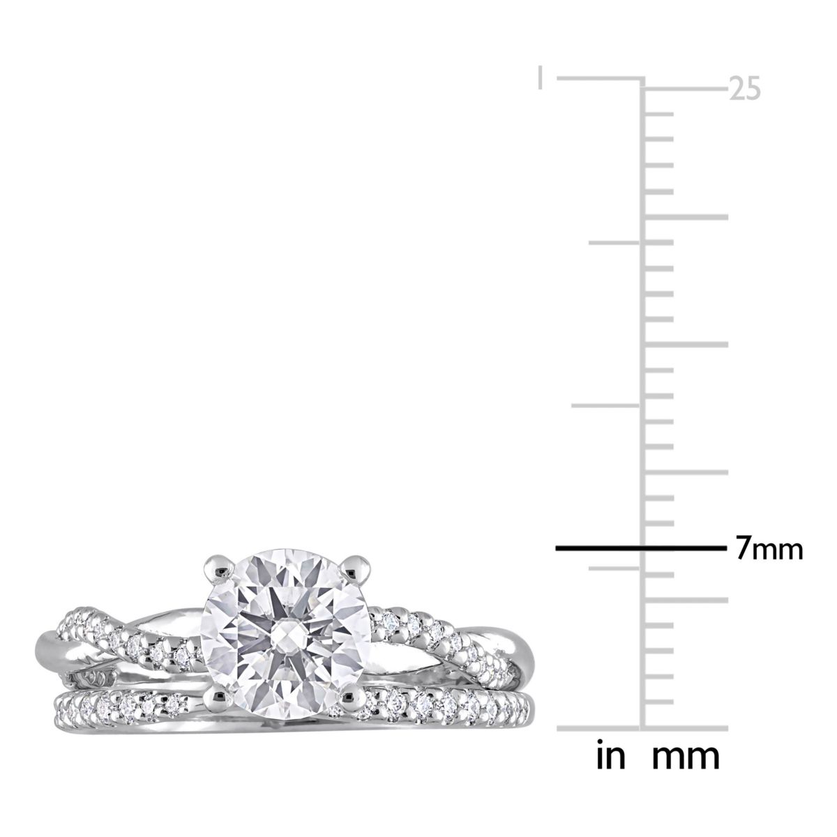 Lab Created Created Moissanite Crossover Engagement Ring in Sterling Silver
