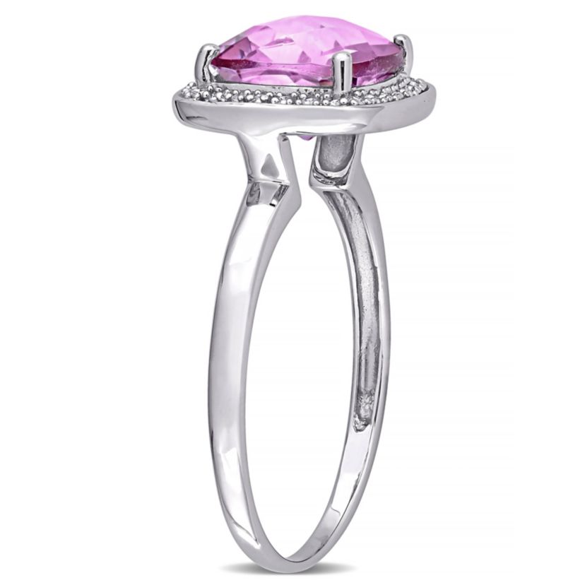 Cushion Cut Checkerboard Pink Topaz Halo Ring with 1/10 CT TW Diamonds in 10k White Gold