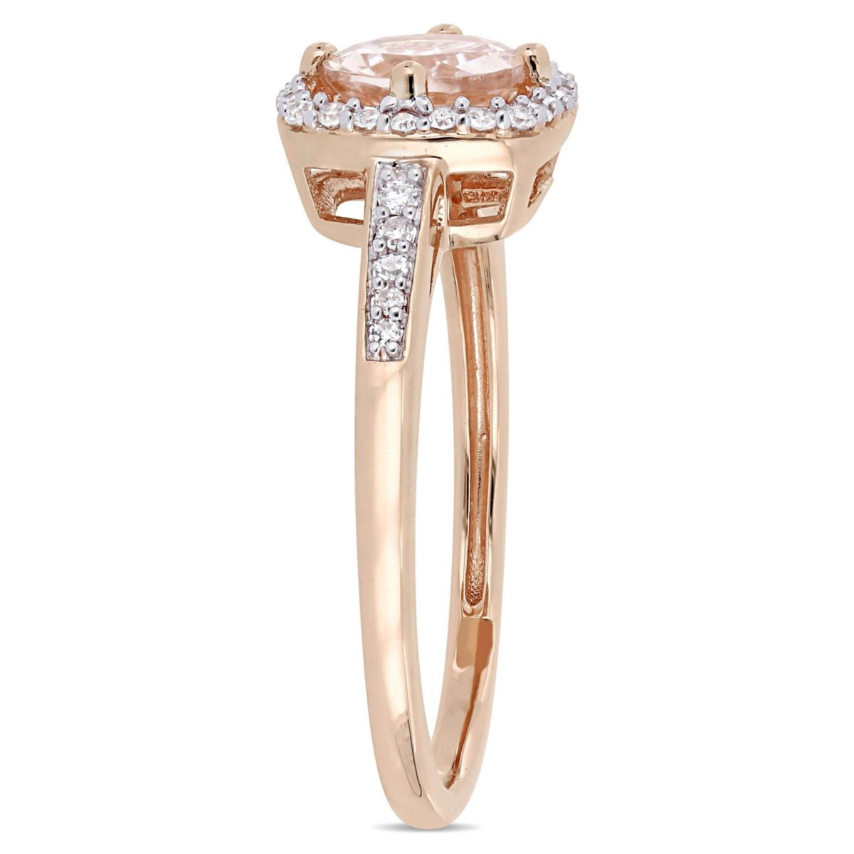 Morganite and 1/3 CT TW Diamond Square Halo Stud Earrings, Pendant with Chain and Ring Set in 10K Rose Gold