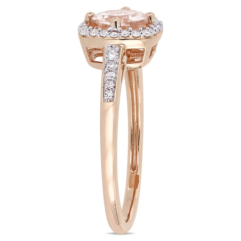 Morganite and 1/3 CT TW Diamond Square Halo Stud Earrings, Pendant with Chain and Ring Set in 10K Rose Gold