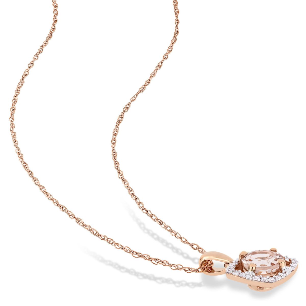 Morganite and 1/3 CT TW Diamond Square Halo Stud Earrings, Pendant with Chain and Ring Set in 10K Rose Gold