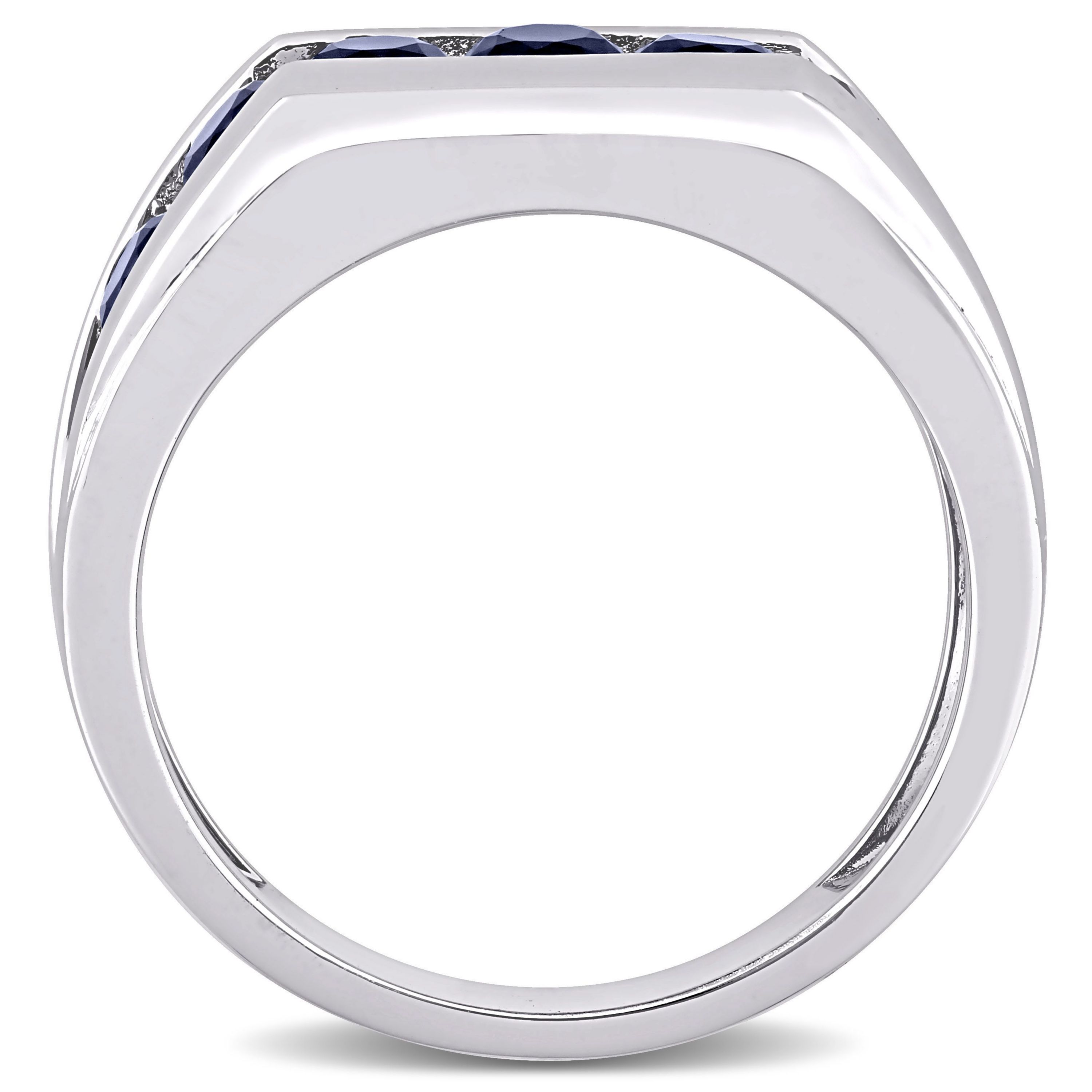Lab Created Created Blue Sapphire Channel Set Mens Ring in Sterling Silver