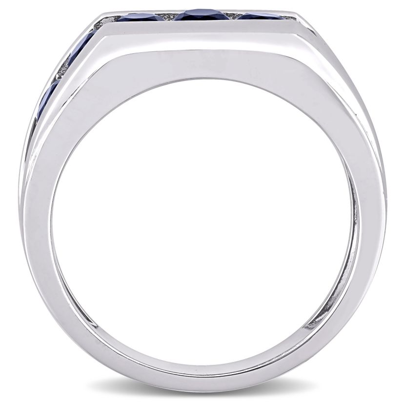 Lab Created Created Blue Sapphire Channel Set Mens Ring in Sterling Silver