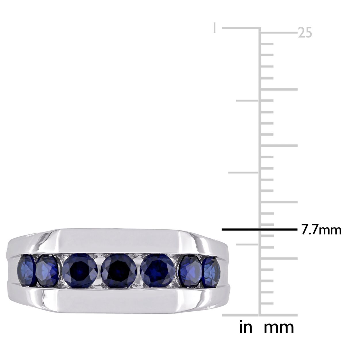 Lab Created Created Blue Sapphire Channel Set Mens Ring in Sterling Silver