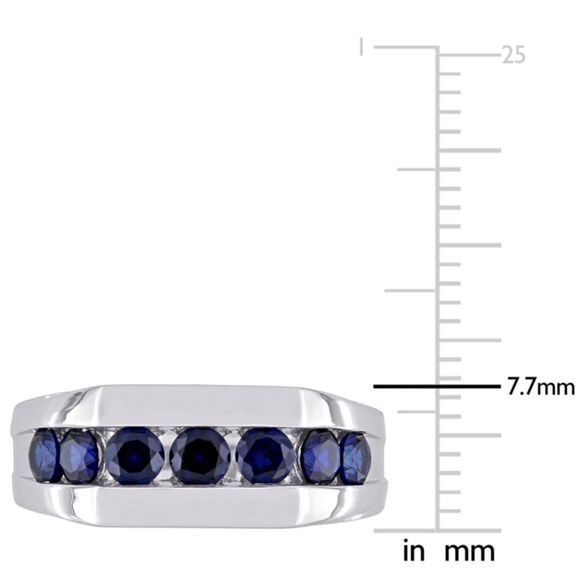 Lab Created Created Blue Sapphire Channel Set Mens Ring in Sterling Silver