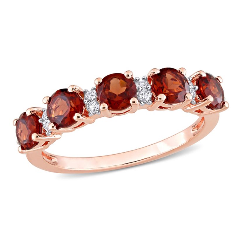 Garnet and White Topaz Semi Eternity Ring in Rose Plated Sterling Silver