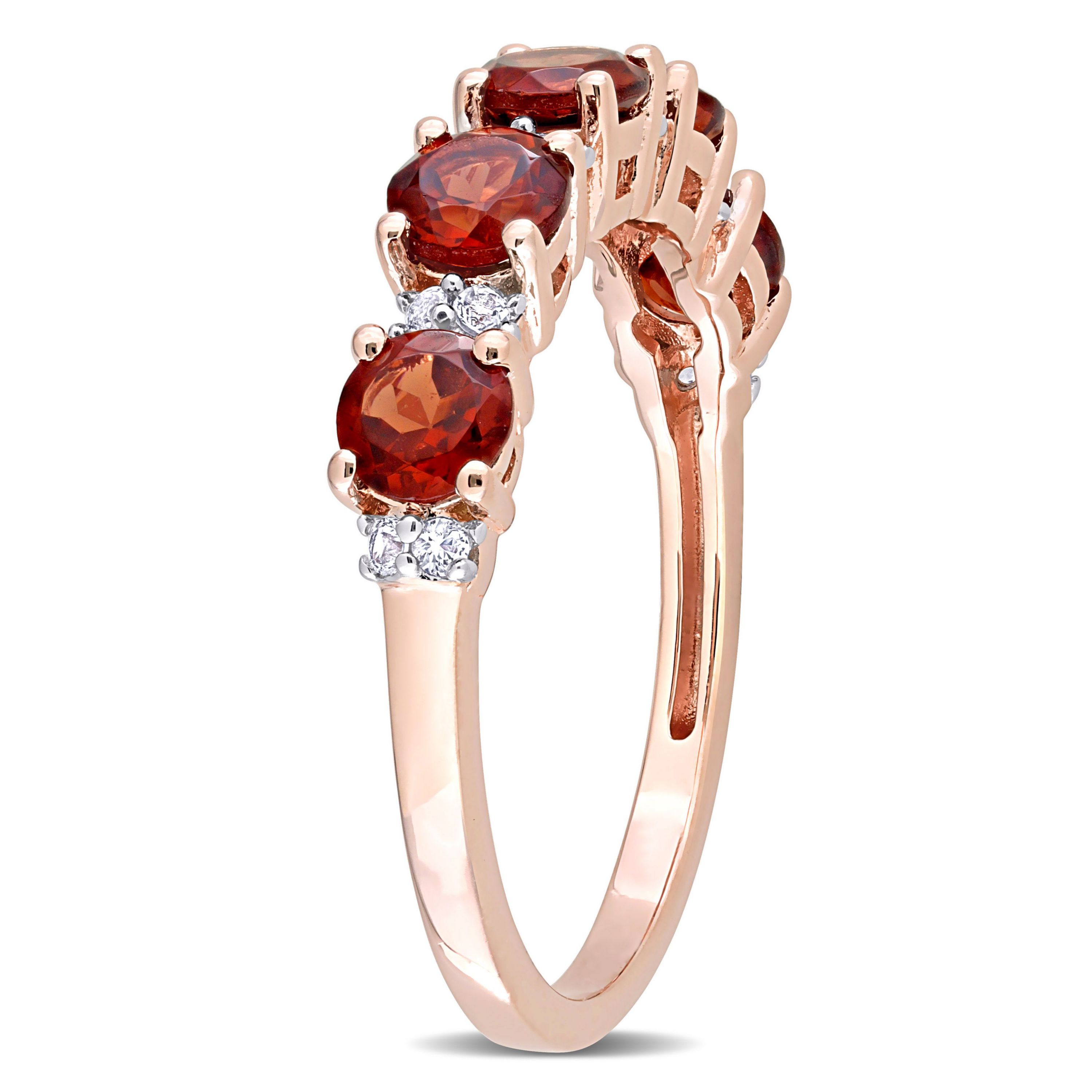 Garnet and White Topaz Semi Eternity Ring in Rose Plated Sterling Silver