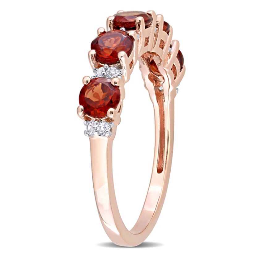 Garnet and White Topaz Semi Eternity Ring in Rose Plated Sterling Silver