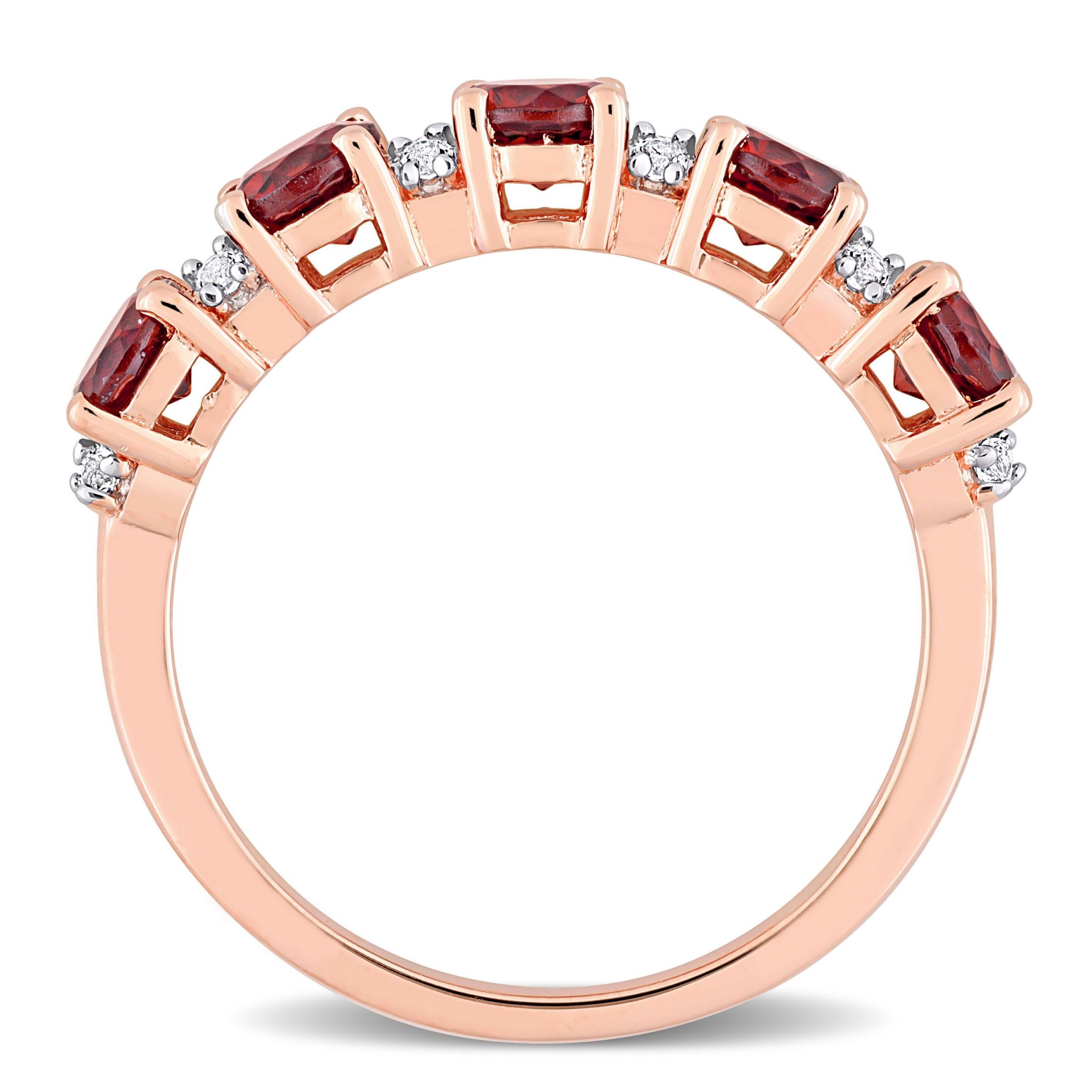Garnet and White Topaz Semi Eternity Ring in Rose Plated Sterling Silver