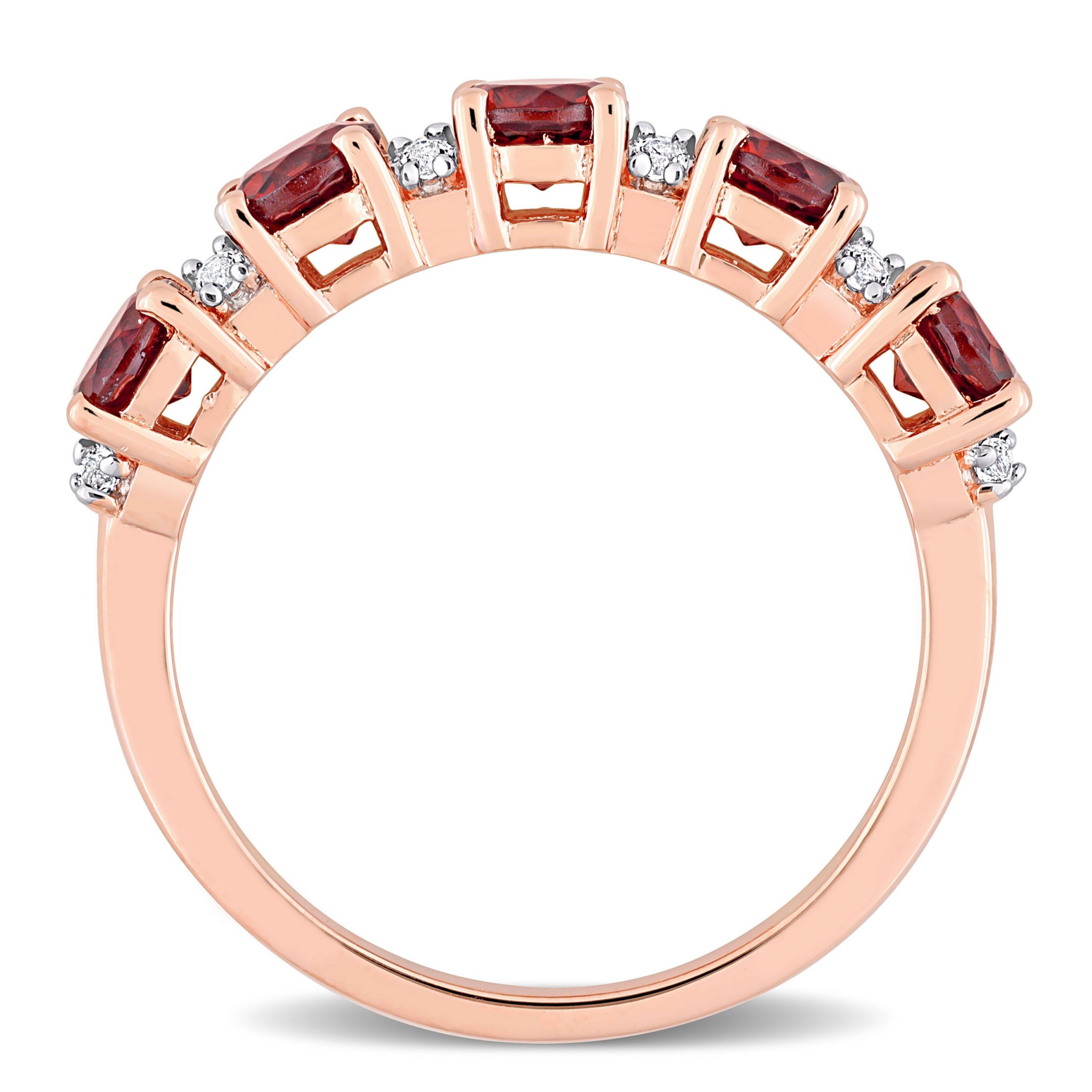Garnet and White Topaz Semi Eternity Ring in Rose Plated Sterling Silver