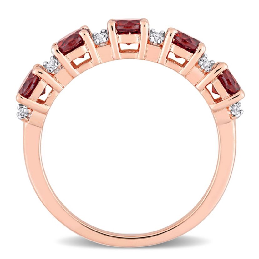 Garnet and White Topaz Semi Eternity Ring in Rose Plated Sterling Silver