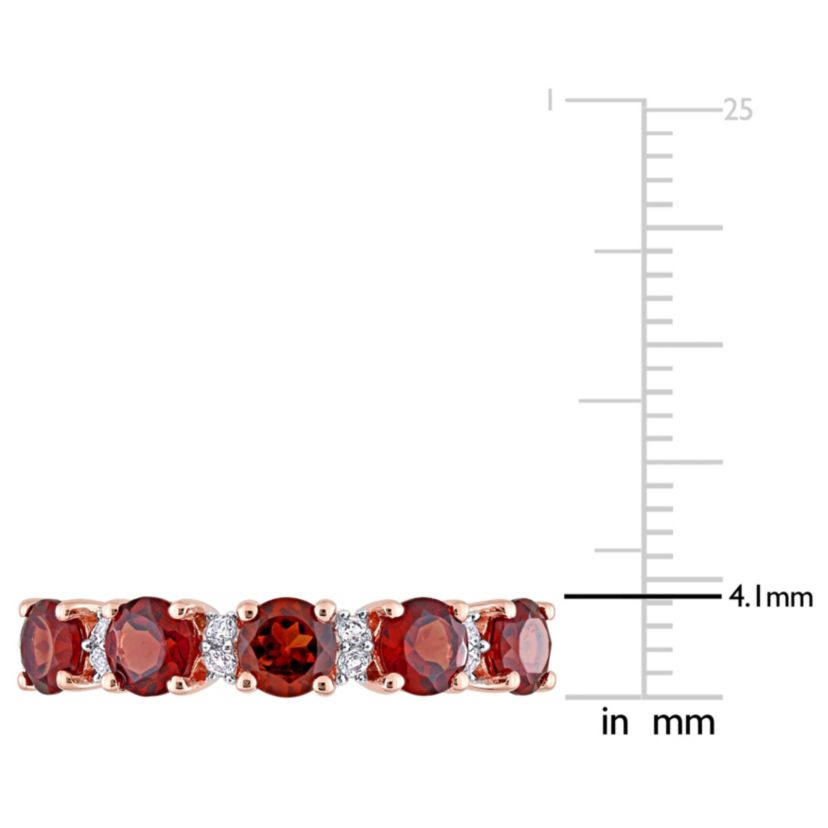 Garnet and White Topaz Semi Eternity Ring in Rose Plated Sterling Silver