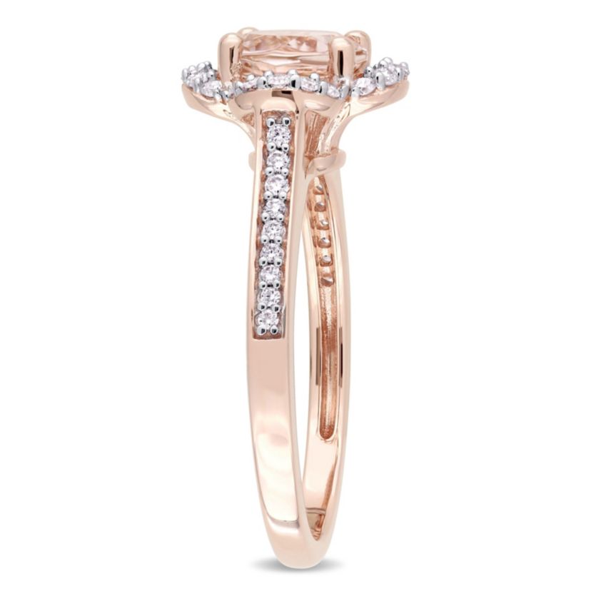 Morganite and 1/4 CT TW Diamond Quatrefoil Halo Ring in 14k Rose Gold