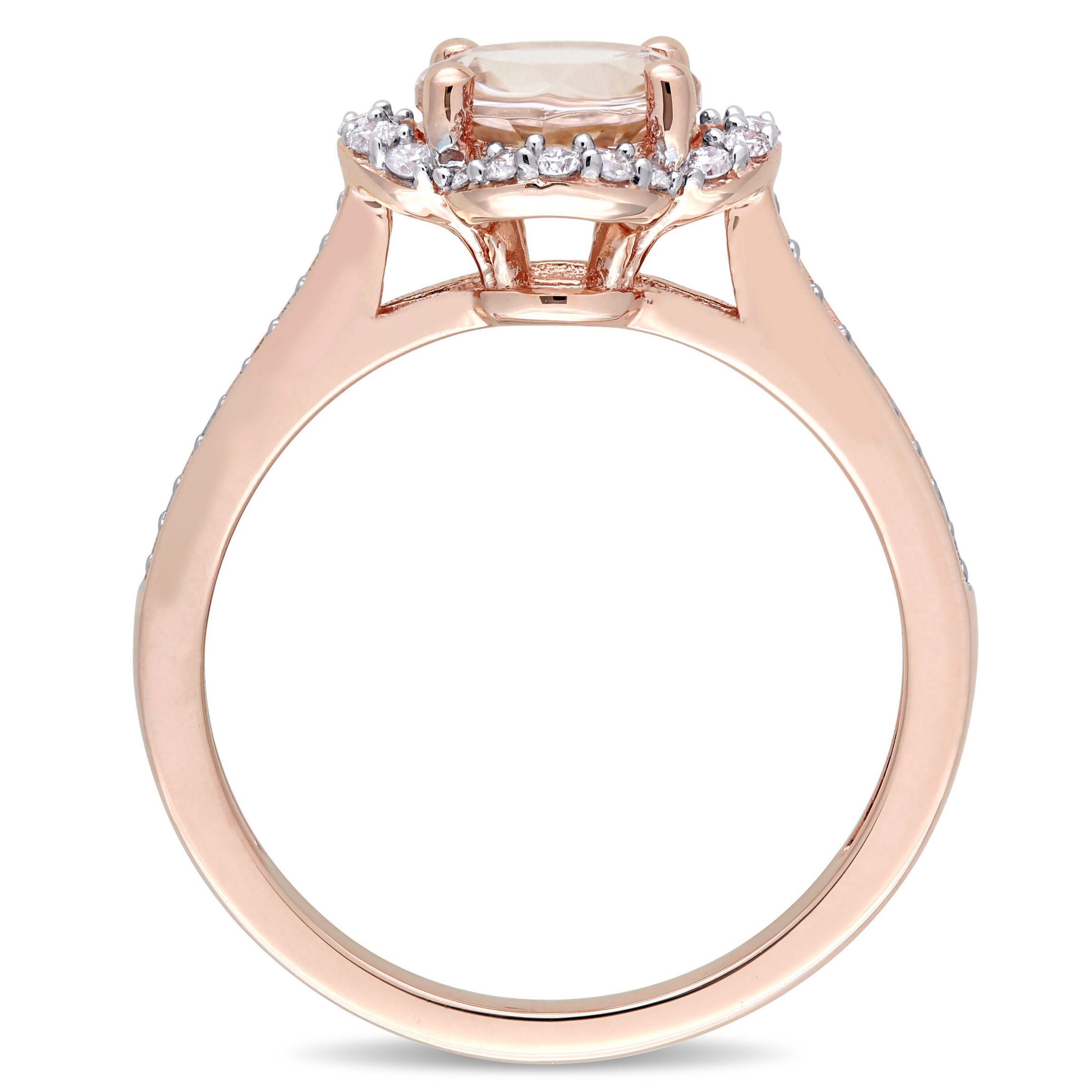Morganite and 1/4 CT TW Diamond Quatrefoil Halo Ring in 14k Rose Gold