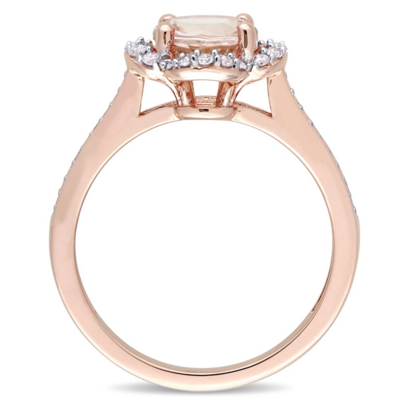 Morganite and 1/4 CT TW Diamond Quatrefoil Halo Ring in 14k Rose Gold