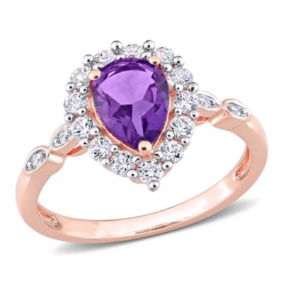Belk & Co Lab Created Amethyst & White Sapphire and Diamond-Accent Teardrop Halo Ring in 10k Rose Gold