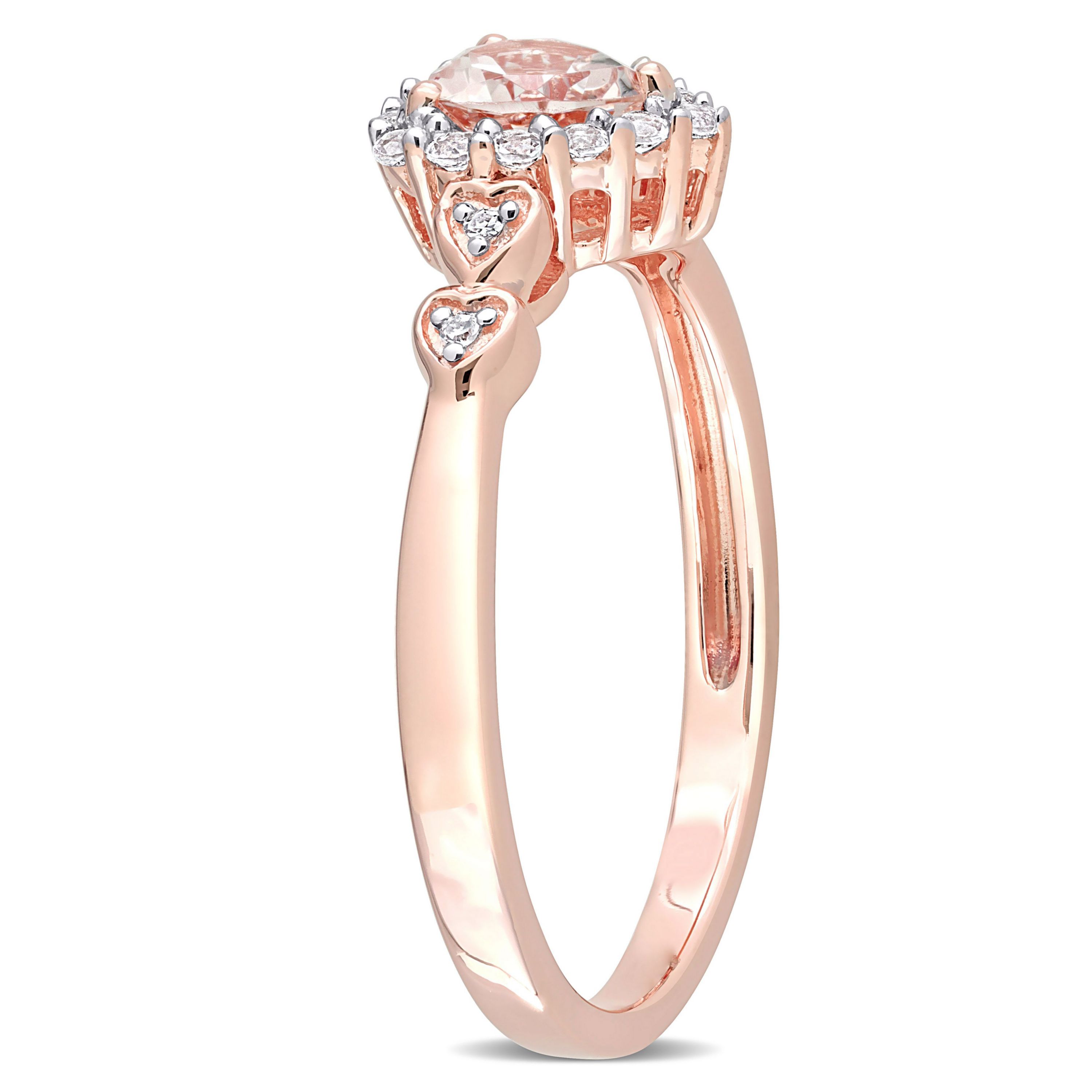 Morganite White Topaz and Diamond Accent Heart Ring in Rose Plated Sterling Silver