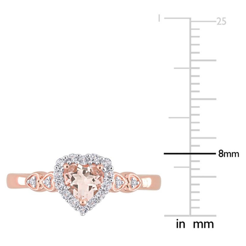 Morganite White Topaz and Diamond Accent Heart Ring in Rose Plated Sterling Silver
