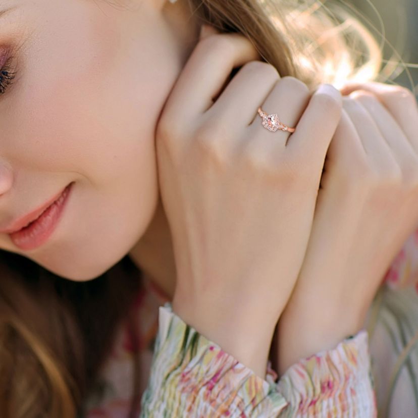 Morganite White Topaz and Diamond Accent Heart Ring in Rose Plated Sterling Silver