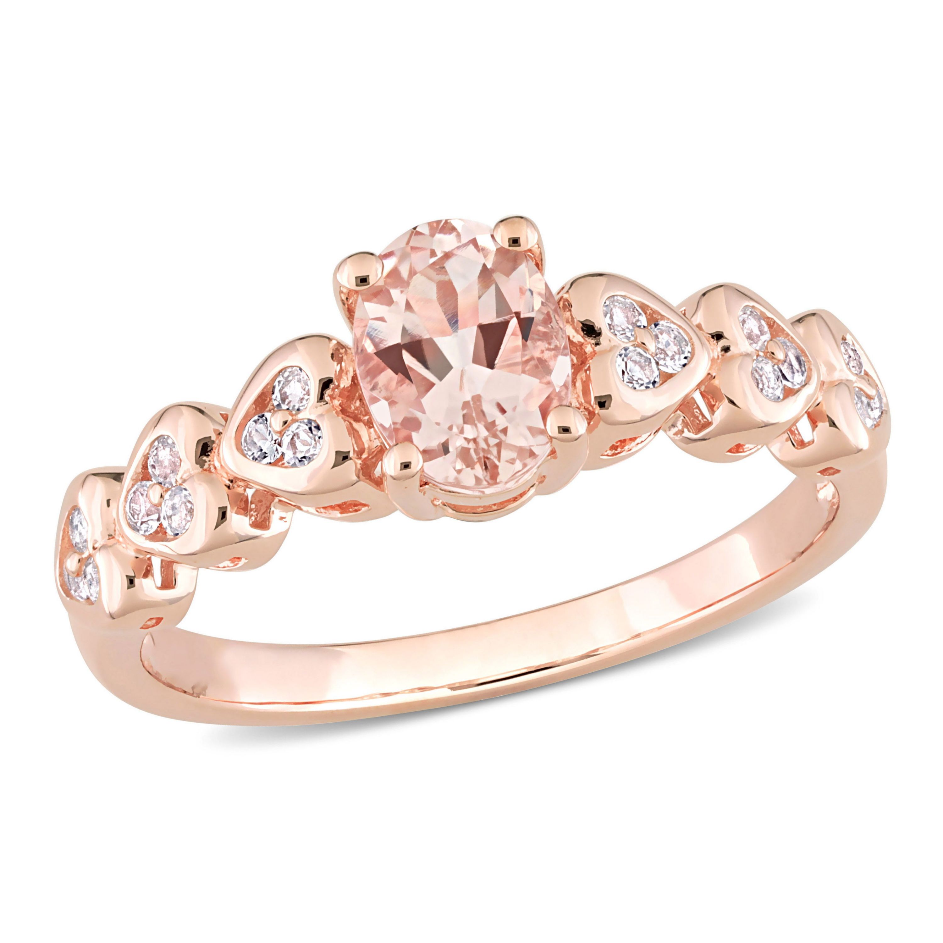Morganite & White Topaz Ring in Rose Gold Plated Sterling Silver