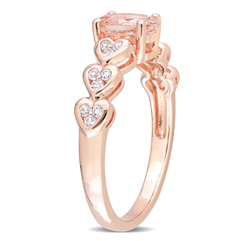 Morganite & White Topaz Ring in Rose Gold Plated Sterling Silver