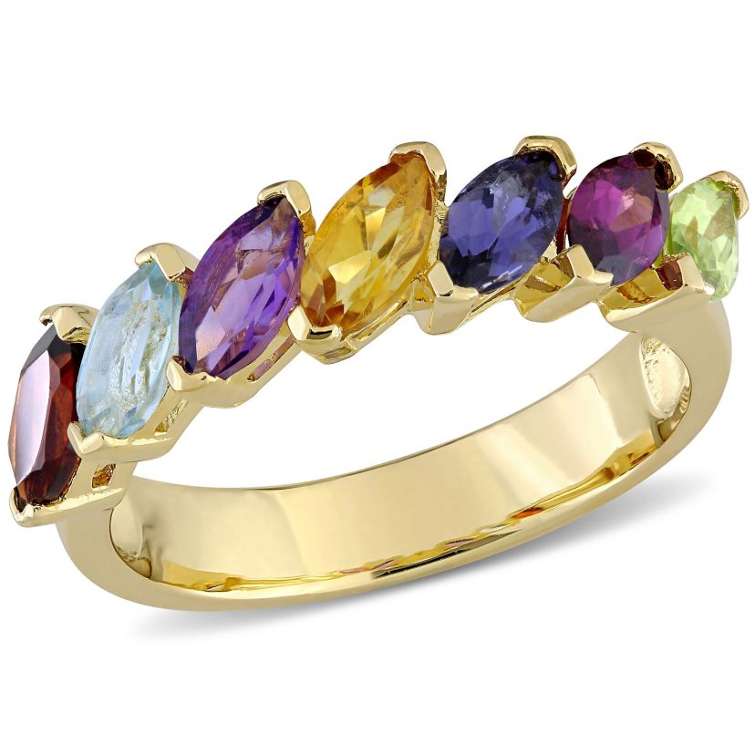 Multi-Gemstone Marquise Ring in Yellow Plated Sterling Silver