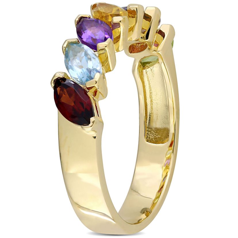 Multi-Gemstone Marquise Ring in Yellow Plated Sterling Silver