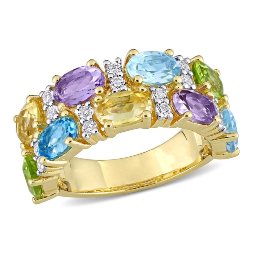 Multi-Gemstone Ring in Yellow Plated Sterling Silver