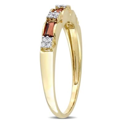 Garnet and Diamond Accent Eternity Ring 10k Yellow Gold
