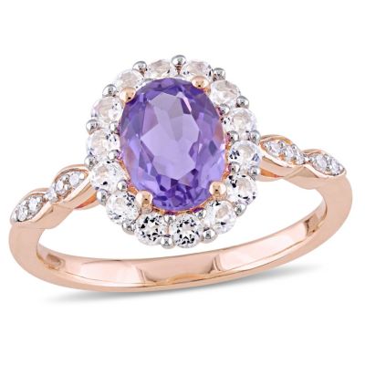 Belk & Co Oval Shape Amethyst, White Topaz and Diamond Accent Vintage Ring in 14k Rose Gold, Pink, 8.5 -  0075000362144