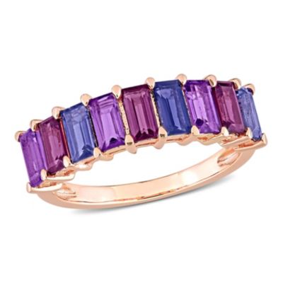 Belk & Co Baguette Amethyst-Brazil Rhodolite and Iolite Semi-Eternity Ring in Rose Plated Sterling Silver, Pink, 6