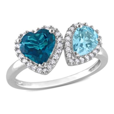Belk & Co London & Sky Blue Topaz 1/5 CT TW Diamond Heart Teardrop Halo Ring in 10k White Gold