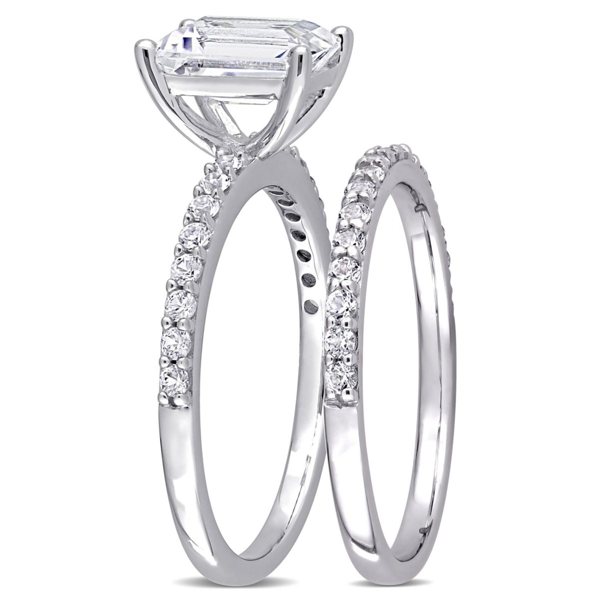 Lab Created Emerald Cut Created White Sapphire Engagement Ring and Matching Eternity Ring 2pc Set in 10K White Gold