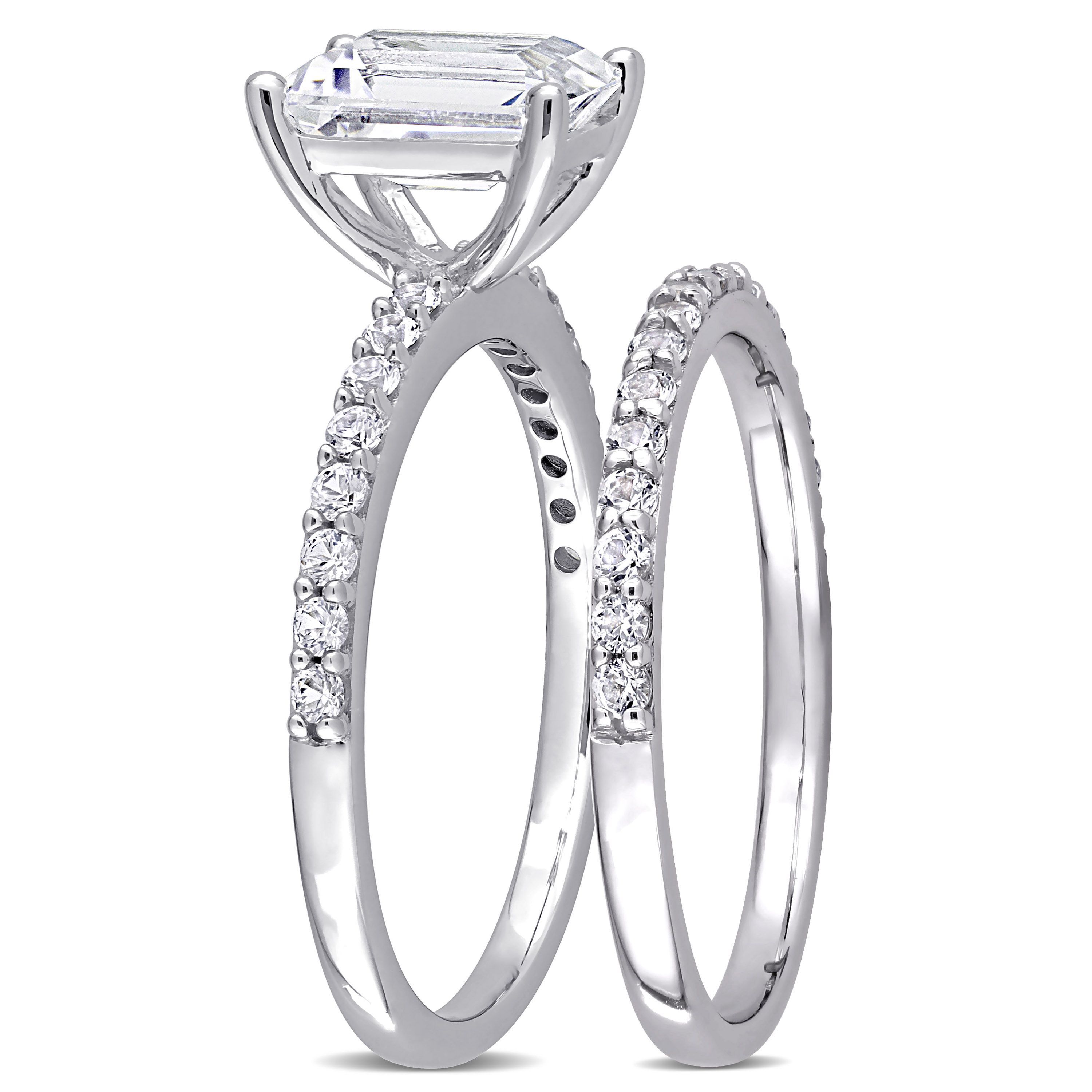 Lab Created Emerald Cut Created White Sapphire Engagement Ring and Matching Eternity Ring 2pc Set in 10K White Gold