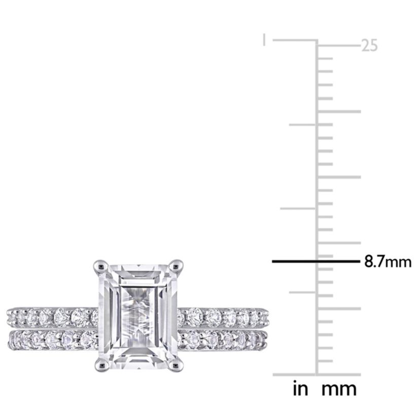 Lab Created Emerald Cut Created White Sapphire Engagement Ring and Matching Eternity Ring 2pc Set in 10K White Gold