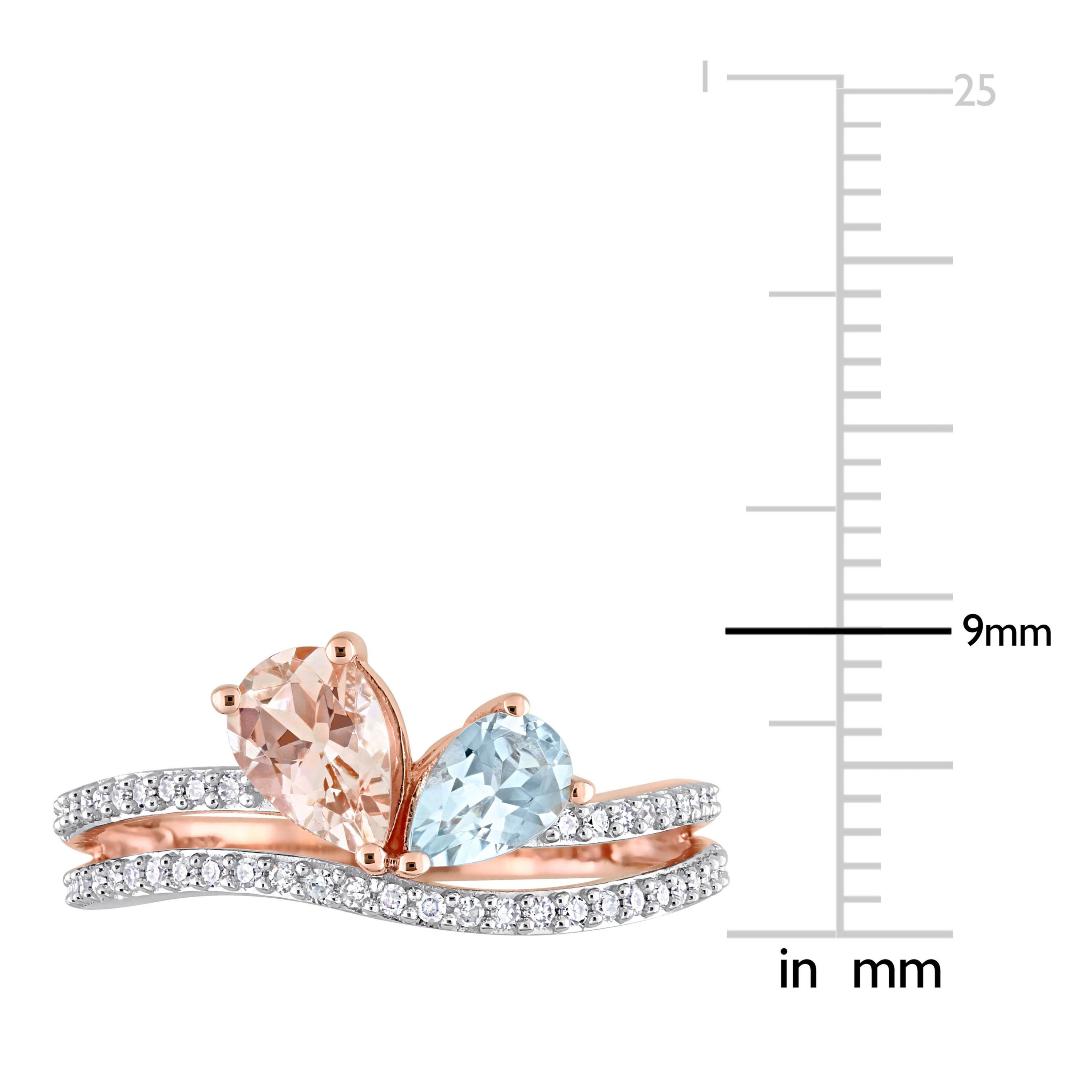 Pear Shape Morganite and Aquamarine and 1/4 CT Diamond 2-Stone Open Ring in 10k Rose Gold