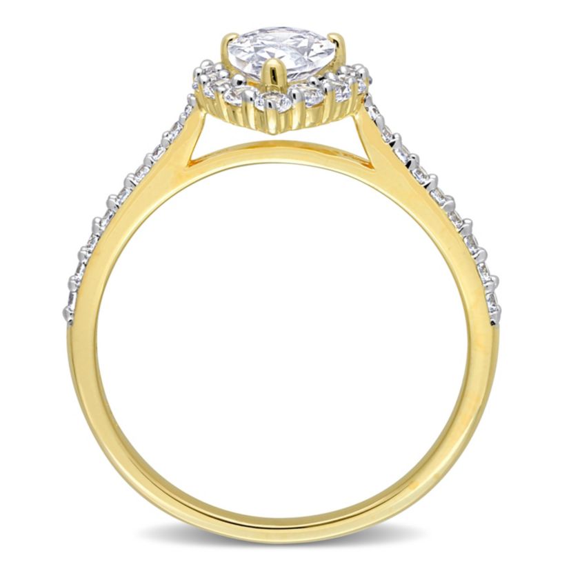 Lab Created Created White Sapphire Halo Teardrop Ring in Yellow Plated Sterling Silver