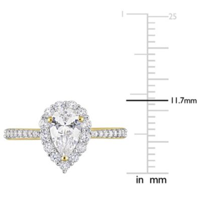Lab Created White Sapphire Halo Teardrop Ring Yellow Plated Sterling Silver