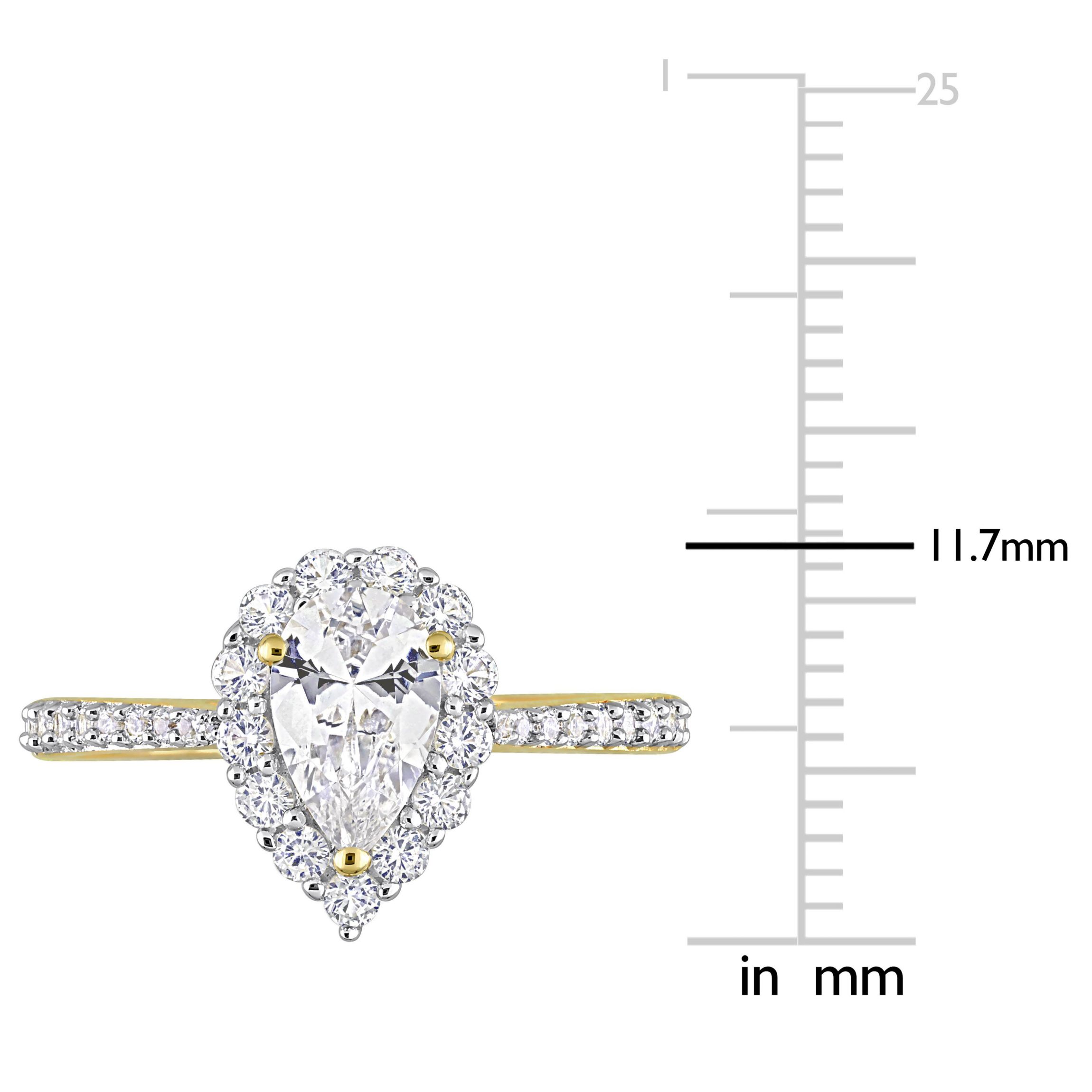 Lab Created Created White Sapphire Halo Teardrop Ring in Yellow Plated Sterling Silver